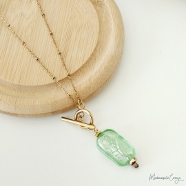 Collier Alia pendentif vert et or - Bijou créateur