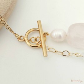 Collier quartz rose perles culture Cascade - Bijou créateur