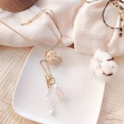 Collier quartz rose perles culture Cascade - Bijou créateur