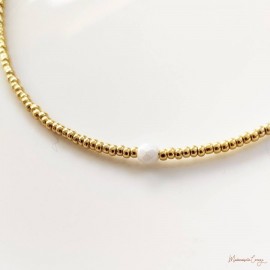 Collier Aura facette de bohême blanche et rocailles or - Bijou créateur