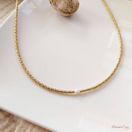Collier Aura facette de bohême blanche et rocailles or - Bijou créateur