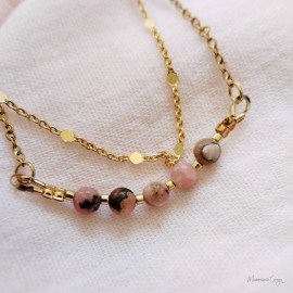 Collier double rang Rosalia - Rhodochrosite bohème chic