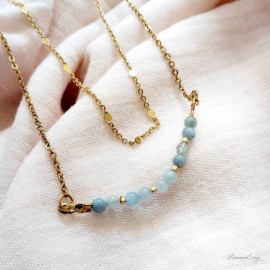 Collier double rang Océania - Aigue-marine bohème chic