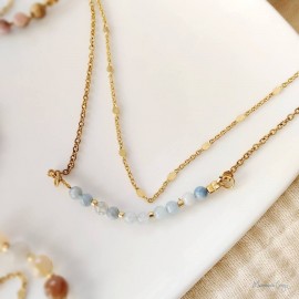 Collier double rang Océania - Aigue-marine bohème chic