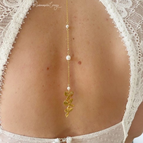 Collier de dos fleur pour robe de mariée dos nu "Awena"  Bijou mariage
