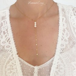 Collier mariée  forme Y perles eau douce "Pluie d'été" - Bijou mariage 