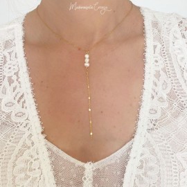 Collier mariée  forme Y perles eau douce "Pluie d'été" - Bijou mariage 
