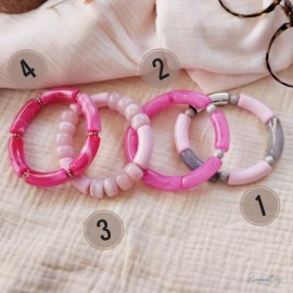 Bracelets joncs élastiques rose gris argent "Pink Mood"