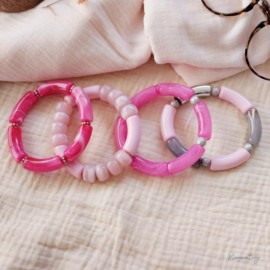 Bracelets joncs élastiques rose gris argent "Pink Mood"