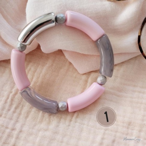 Bracelets joncs rose gris argent "Pink Mood"