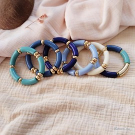 Bracelets joncs élastiques assortis bleu vert crème  "Ocean vibes"