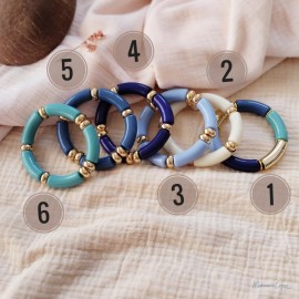 Bracelets joncs élastiques assortis bleu vert crème  "Ocean vibes"