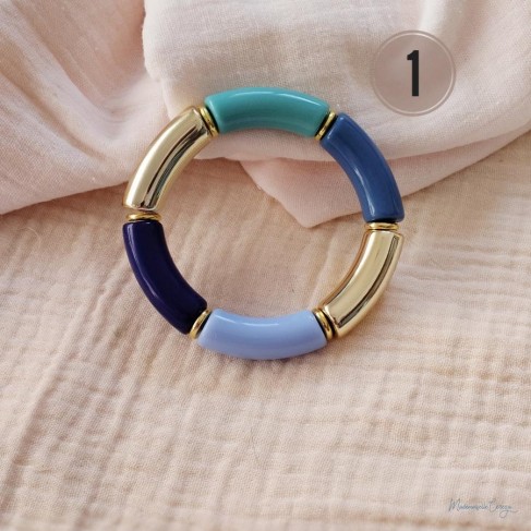 Bracelets joncs élastiques assortis bleu vert crème  "Ocean vibes"