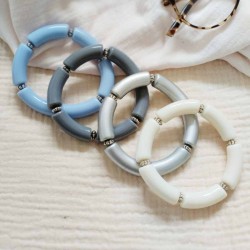 Bracelets élastiques bleu gris argent assortis "Riviera"