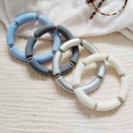 Bracelets élastiques bleu gris argent assortis "Riviera"