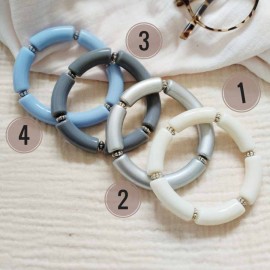 Bracelets élastiques bleu gris argent assortis "Riviera"