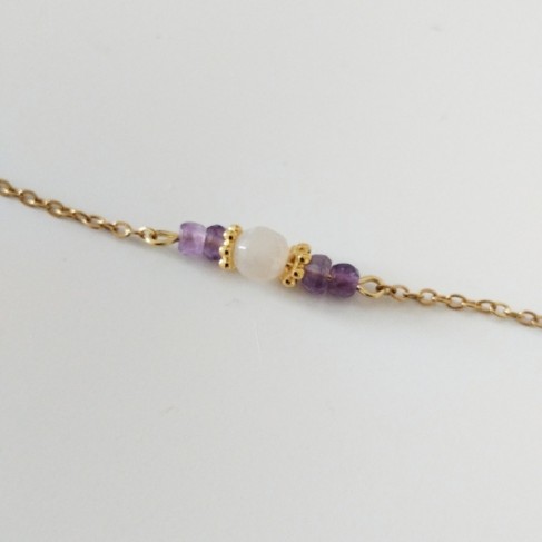 Bracelet témoin pierre de lune améthystes et carte - bijou mariage Melle Cereza