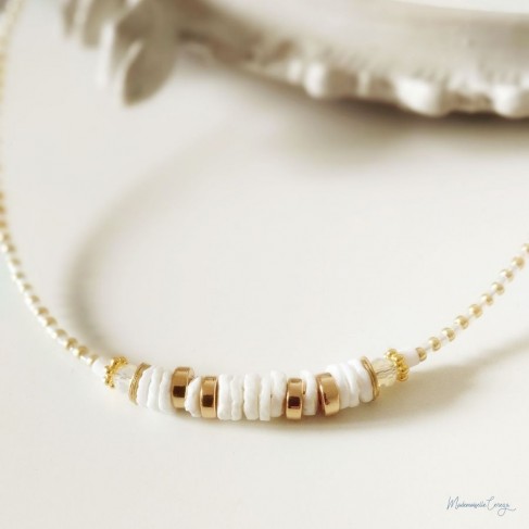 Collier Grace en coquillage blanc et doré - Bijou créateur