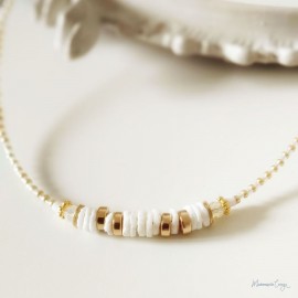 Collier Grace en coquillage blanc et doré - Bijou créateur