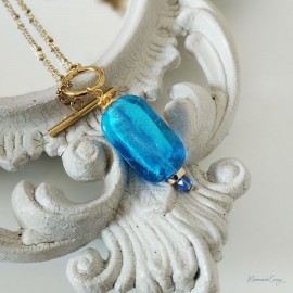Collier Alia pendentif bleu et or - Bijou créateur