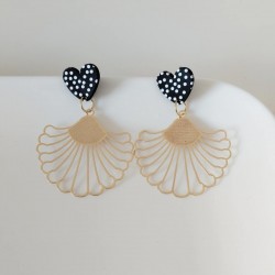 Boucles d'oreilles bohèmes coeur & éventail - Bijou tendance