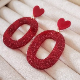 Boucles d'oreille maxi Ô coeurs rouge paillettes  - Bijou soirée