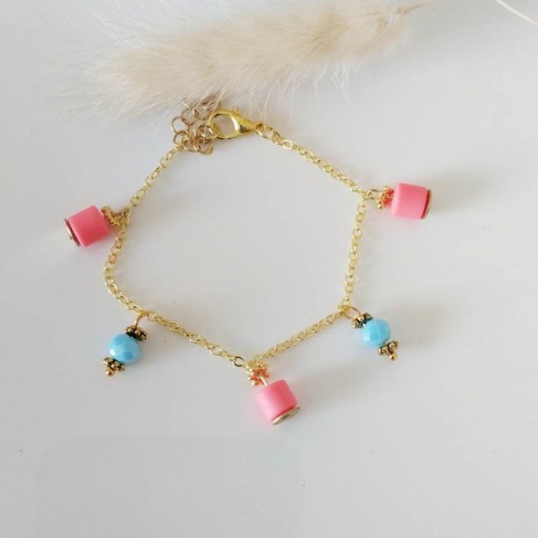 Bracelet breloques corail turquoise - Bracelet charms