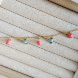 Bracelet breloques corail turquoise - Bracelet charms