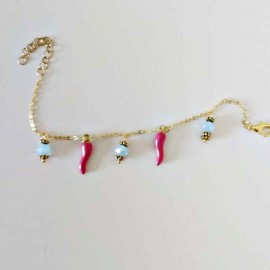 Bracelet breloques piment rose bleu- Bracelet charms