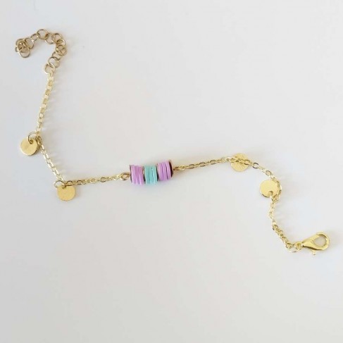 Bracelet breloques turquoise et lilas - Bracelet charms