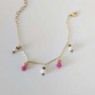Bracelet charms rose fuchsia blanc - Bracelet breloques