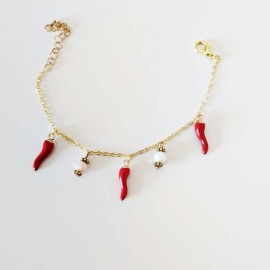 Bracelet breloques piment rouge blanc style basque - Bracelet charms