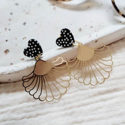 Boucles d'oreilles bohèmes coeur & éventail - Bijou tendance