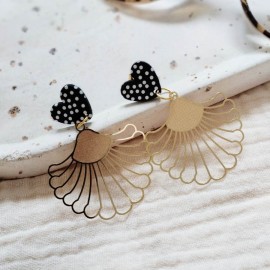 Boucles d'oreilles bohèmes coeur & éventail - Bijou tendance