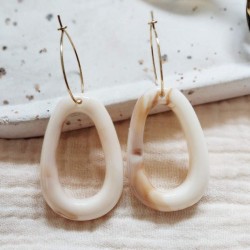 Boucles d'oreille maxi beige marbré  - Bijou tendance