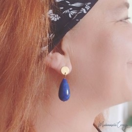 Boucles d'oreille perles goutte bleu foncé- Bijou bohème tendance