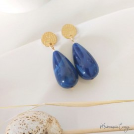 Boucles d'oreille perles goutte bleu foncé- Bijou bohème tendance