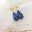 Boucles d'oreille perles goutte bleu foncé- Bijou bohème tendance
