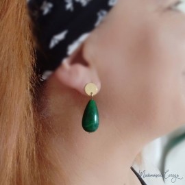 Boucles d'oreille perle poire verte - Bijou bohème tendance