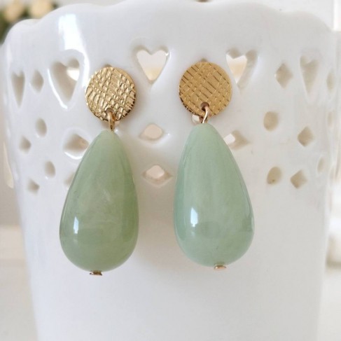 Boucles d'oreille goutte vert pâle - Bijou bohème tendance