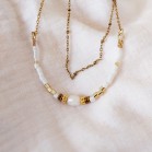 Collier Harmonie or et blanc, perle de culture & perles de verre - Bijou pierre semi-précieuse