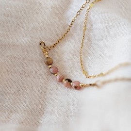 Collier rhodochrosite pierre naturelle double rang Rosalia - bijou bohème chic