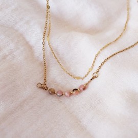 Collier rhodochrosite pierre naturelle double rang Rosalia - Rhodochrosite bohème chic