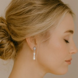 Boucles d'oreille mariee perles et strass zircon "Athénaïs"