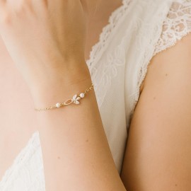 Bracelet mariée perle de culture et strass zircon or ou argent "Calistine" bijoux mariée