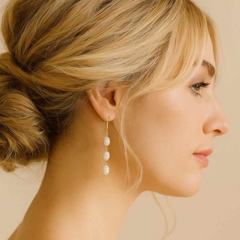 Boucles mariée pendantes bohèmes perles de culture "Elina" - bijou mariage 