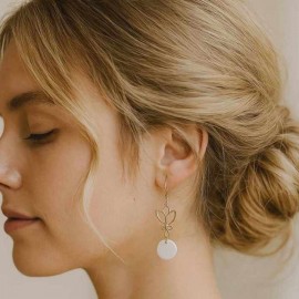 Boucles oreille mariée élégantes nacre et feuille "Madeline" - bijou mariage 