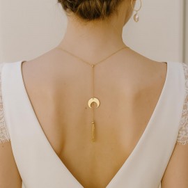 Collier de dos nu céleste doré ou argenté lune étoile "Farah" - Bijou mariage