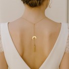 Collier de dos nu céleste doré ou argenté lune étoile "Farah" - Bijou mariage