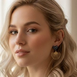 Boucles d'oreilles bohèmes coeur & éventail - Bijou tendance